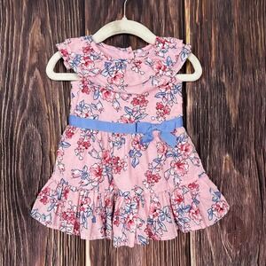 Janie & Jack Floral Dress Baby 3 to 6 Months Pink and Blue Ruffle